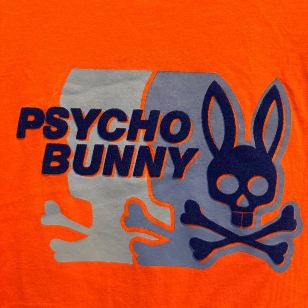 Psycho Bunny Graphic Tee Men XS (3) Orange Flocked Logo Pima Cotton Short Sleeve - Picture 3 of 13